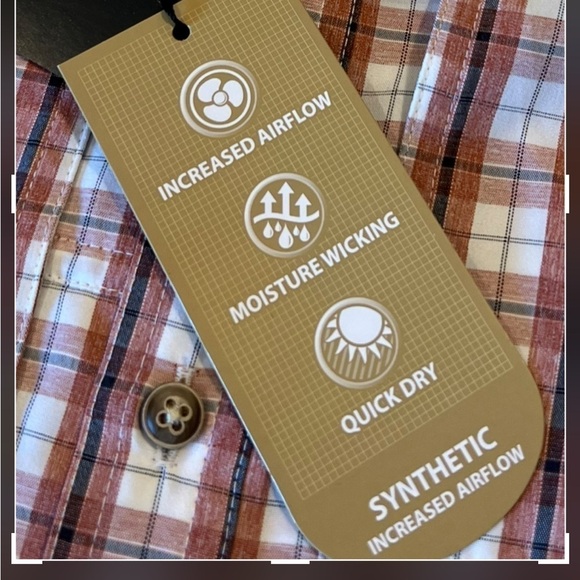 Solaris UPF Red Plaid Venting Short Sleeve Moisture Wicking Mens Shirt NEW - Picture 5 of 16